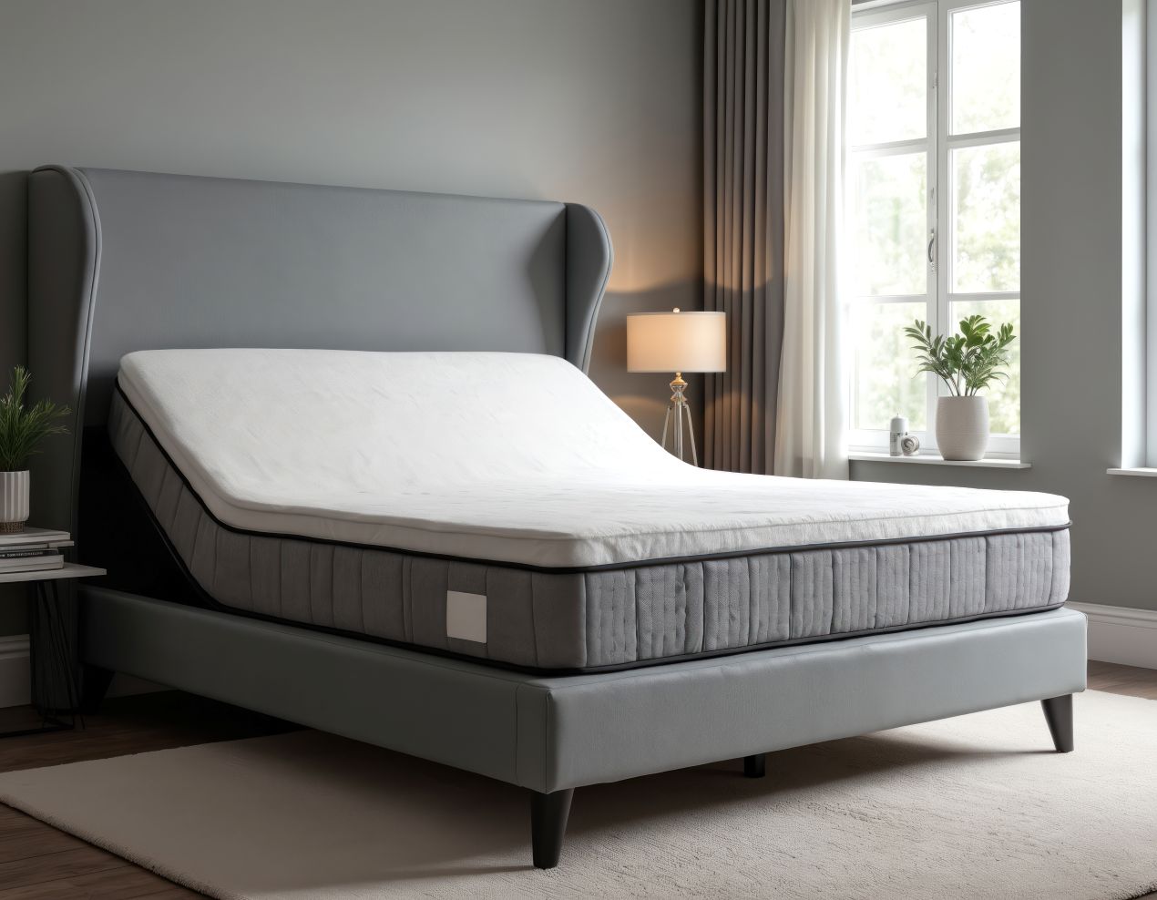 Modernes Bett mit einem Matratzentopper 90x200 auf einer hochwertigen Matratze für optimalen Liegekomfort und Schlafqualität.